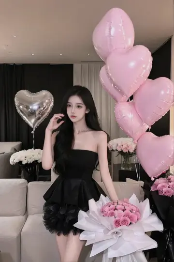 Black strapless fitted waist short ball gown R7526