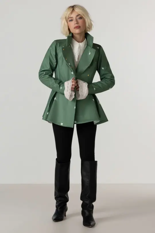 Double Breasted Jacket with Detachable Hood in Green | Primrose Green