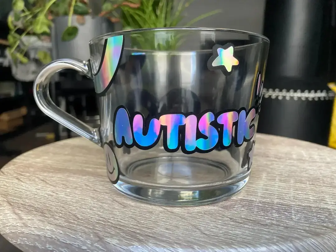 Holographic autism glass mug