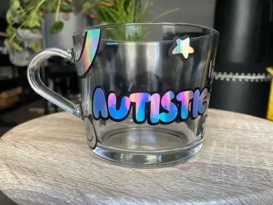Holographic autism glass mug