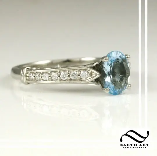 Natural Aquamarine and Diamond Engagement Ring - 14k