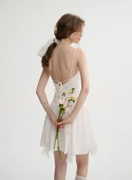 White dress suspender skirt French high-end skirt holiday style short skirt female spring new style R3523