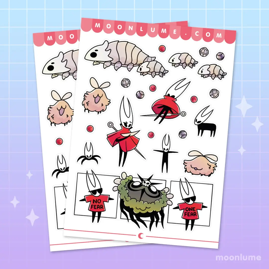 Hollow Knight Silksong - matte vinyl sticker sheet - Hornet and friends