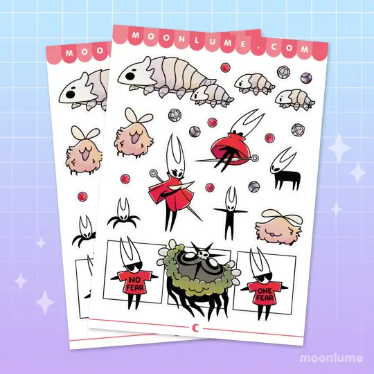 Hollow Knight Silksong - matte vinyl sticker sheet - Hornet and friends