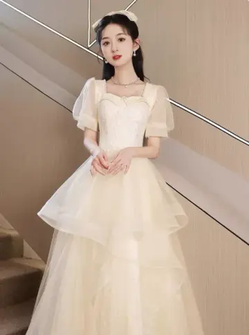Elegant Ivory A-Line Square Sequin Corset Maxi Evening Dress Birthday Dress RS346