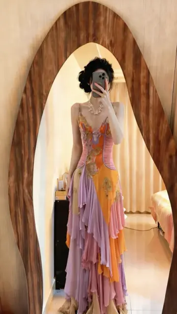 Pink halter-neck fitted long ball gown R9067