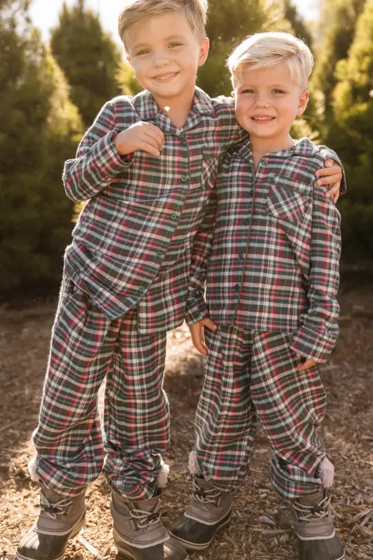 Kids Andy Pajama Set in Season's Greetings Plaid