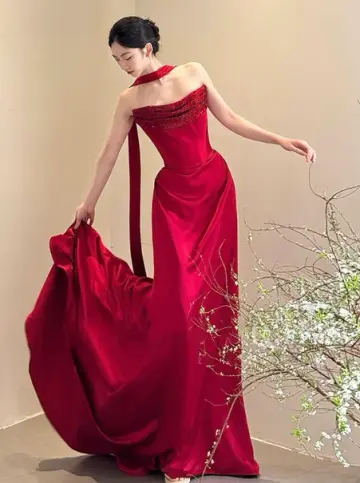 Charming Red Prom Dress ,Mermaid Strapless Bodycon Maxi Evening Dress RS1017