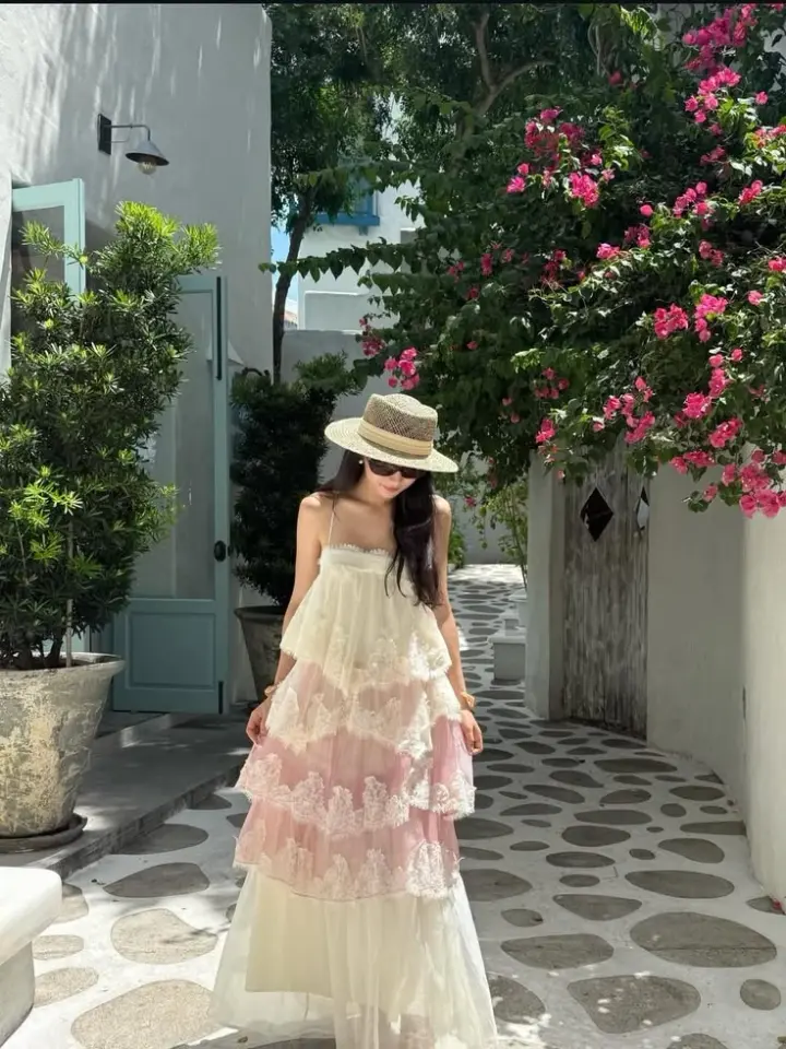 Sweet Ruffled Lace Trim Women's Prom Gown White and Pink Maxi Evening Dress Birthday Dress — Fall Outfit 2026 New  RS3442