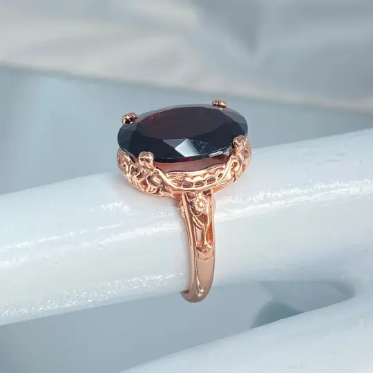 Natural Garnet Ring, Size 4.5, Rose Gold plated, Edwardian Jewelry #D70 - Ready to Ship