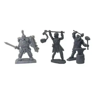 Unpainted 28mm 3D-printed resin fire giant clan set, shield warlord, chain flail giant and hammer smith - tabletop RPG miniature for D&D, Pathfinder & wargaming