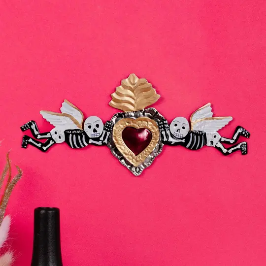 Winged Calacas Mexican Milagro Tin Ornament