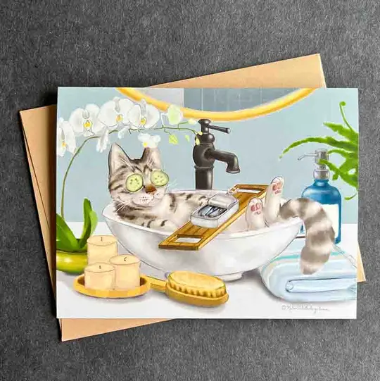 Kitty Spa Day Card, Wholesale 6 Pack