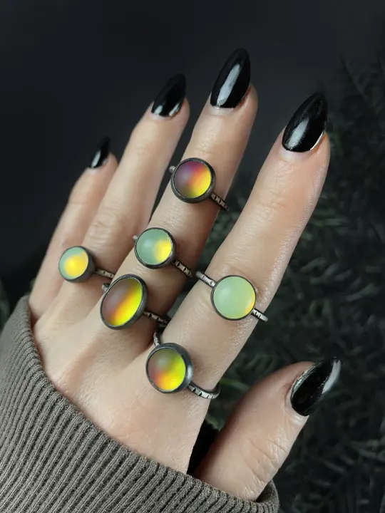 Vintage Frosty Color-shifting & Uranium Glass Rings - 6 Available
