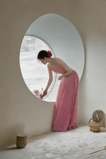 Light pink halter-neck backless sexy and elegant ball gown R8024