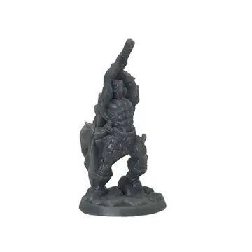 Unpainted 32mm 3D-printed bare-chested barbarian raising a jagged rune-cut greatsword — tabletop RPG miniature for D&D, Pathfinder & wargaming