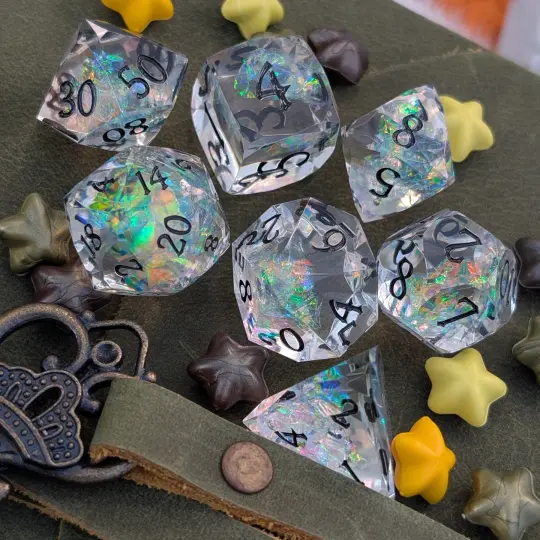 Diamond Cut DnD Dice Set - Iridescent Clear Resin - Captured Light