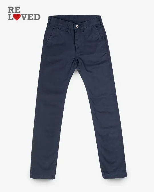 9oz Mercerised Selvedge Cotton Slim Tapered Chinos - Navy (IH-721-NAV) Tag 33, Hemmed to 32.5"