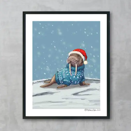 Walrus Christmas Fine Art Print, Wholesale