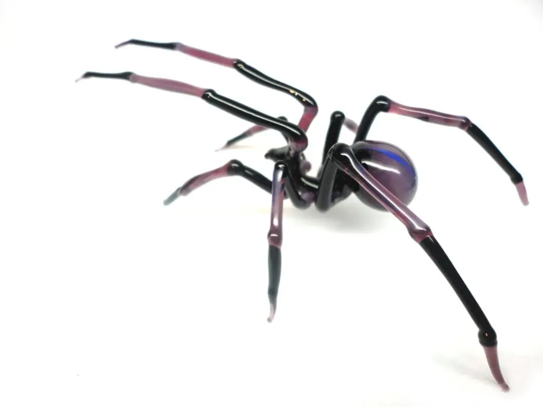 Purple And Black Lampwork Glass Spider With Blue Glow Finish