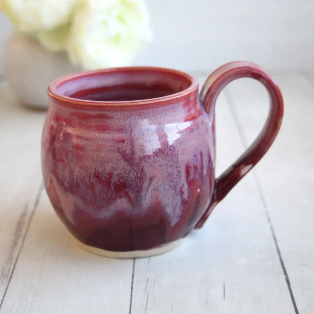 Raspberry and Pink Pottery Mug, 13 Ounce, Made in USA