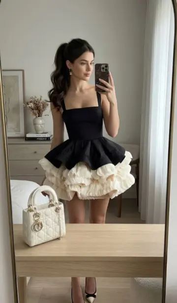 Elegant Tiered Women's Homecoming Dress Black Corset Short Prom Dress Party Dress RS2677