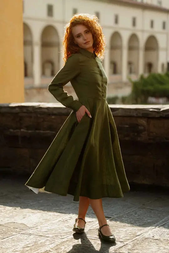 Frida – Linen Dress with Shirt Collar
