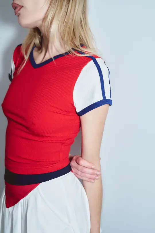 Sporty Tencel Rib Baby Tee Maraschino/Navy/White