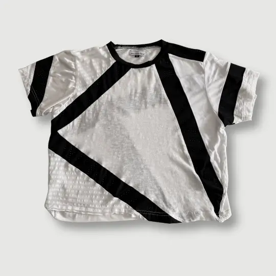 size medium - preloved - black mesh + white short sleeve cropped tee shirt