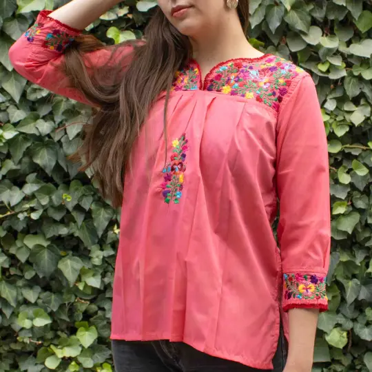 Camila Hand-Embroidered 3/4 Sleeve Blouse