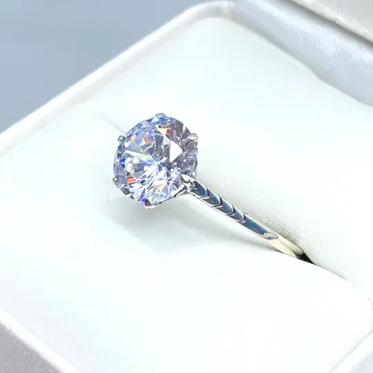 White CZ Ring, Size 8.5, Classic Solitaire Ring #D37z - Ready to Ship