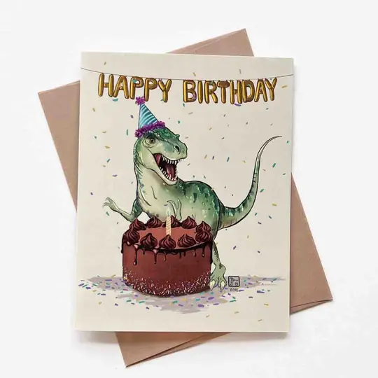 T-Rex Birthday Card, Wholesale 6 Pack