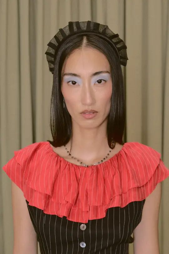 Silk Organza Ruffle Headband Black