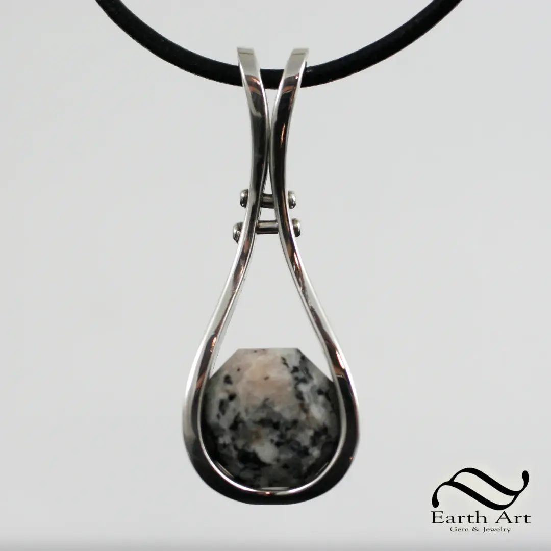 Faceted Granite - Set in a Modern Style Pendant - Sterling Silver