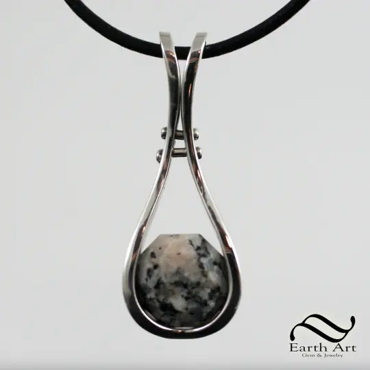 Faceted Granite - Set in a Modern Style Pendant - Sterling Silver