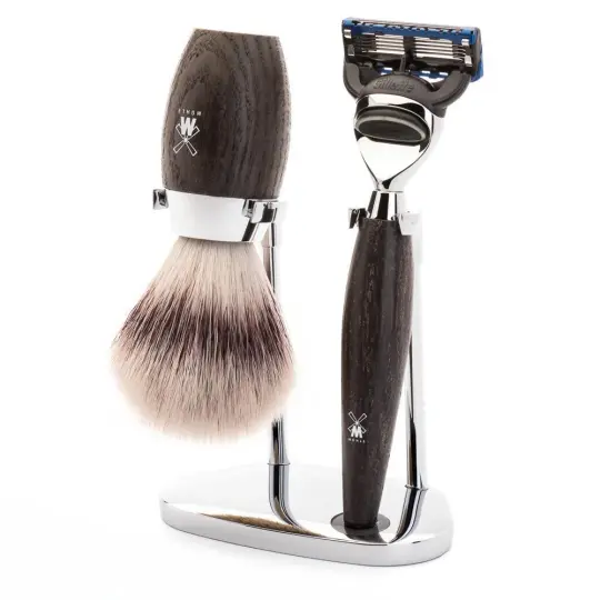 MÜHLE KOSMO 3 Pc. Shaving Set, Silvertip Fibre® Brush & Gillette® Fusion™ Razor, Bog Oak