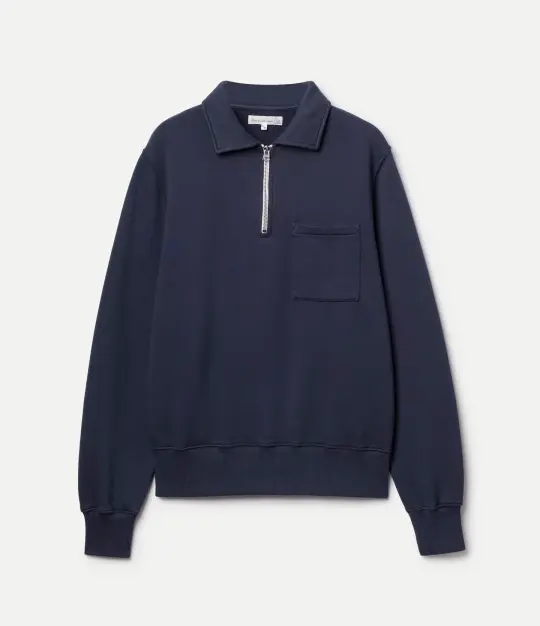 Cropped Vintage Fleece Polo Collared Half-Zip Sweatshirt with Brushed Interior