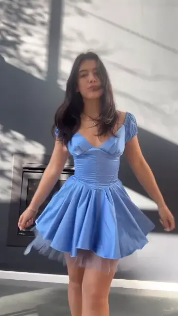 Blue V‑Neck Fit‑and‑Flare Mini Homecoming Dress R5449