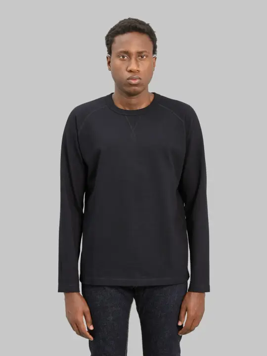 Pure Blue Japan 5413-IDBK 11oz Super Heavyweight Jersey Raglan Sweatshirt Indigo Black
