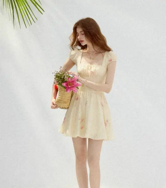 Rose Sparkling Water Floral Dress French Suspender Skirt Short Skirt Women Summer R3449