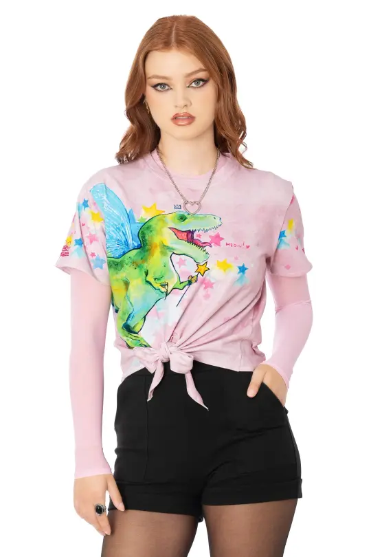 Meow Rex Cotton Tie Front Tee
