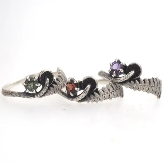 mushroom fern and gemstone ring