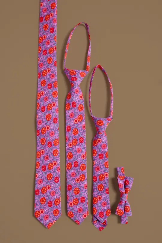 Ties in Thistle Flower Poppy Woodblock