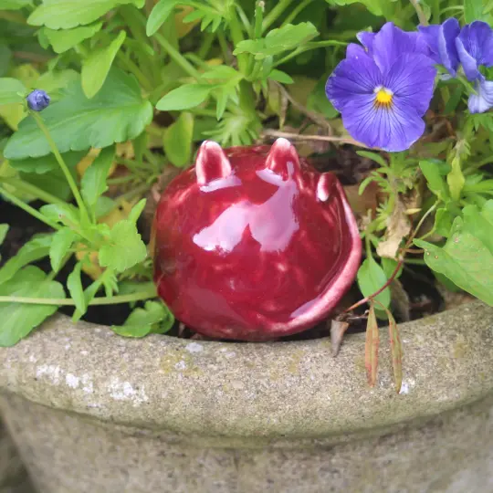 Small Red Ceramic Cat, Handcrafted Cat Sculpture, Indoor Outdoor, Made in USA