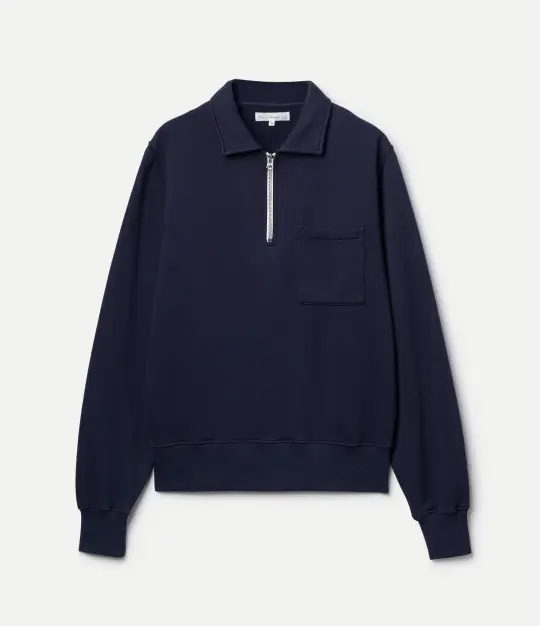 Cropped Vintage Fleece Polo Collared Half-Zip Sweatshirt with Brushed Interior