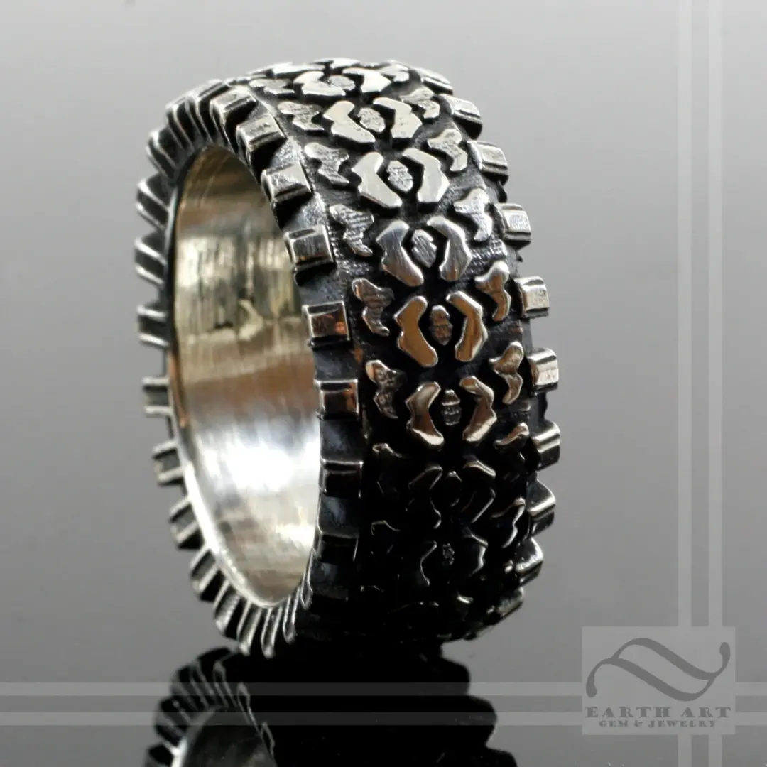 Detailed Sterling Silver Truck Tire Tread Ring