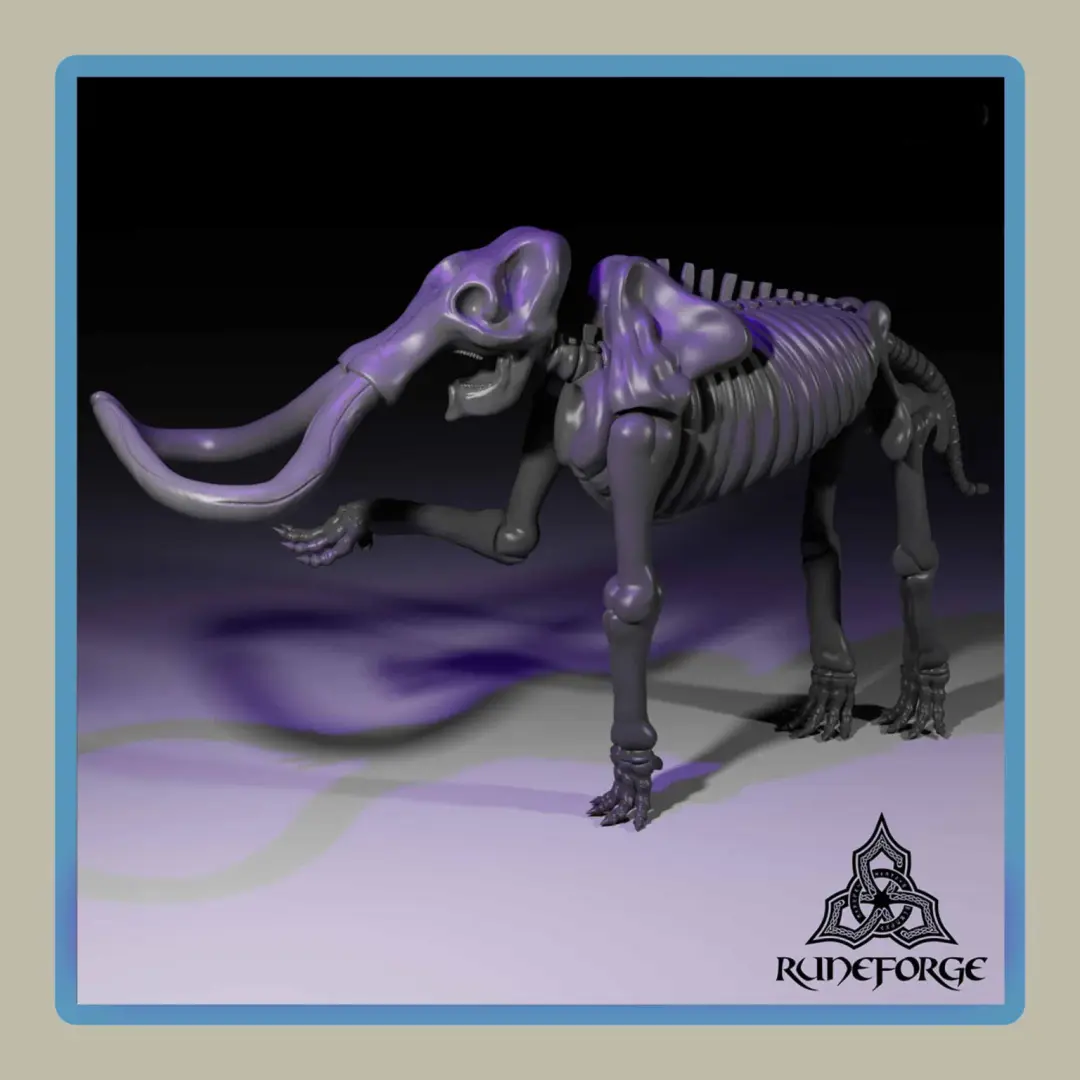 render of 28mm miniature skeleton crewed mammoth walking fortress
