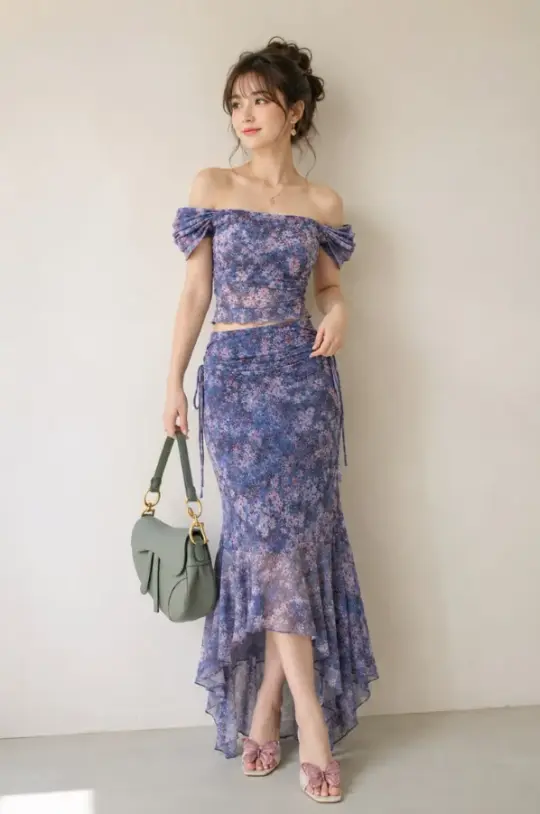 Slim Chiffon Floral Bodycon Prom Gown ,  Charming Purple Maxi Summer Dress Party Dress RS1849