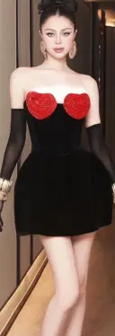 Black tube top slim waist princess puffy skirt short skirt homecoming dress R4560