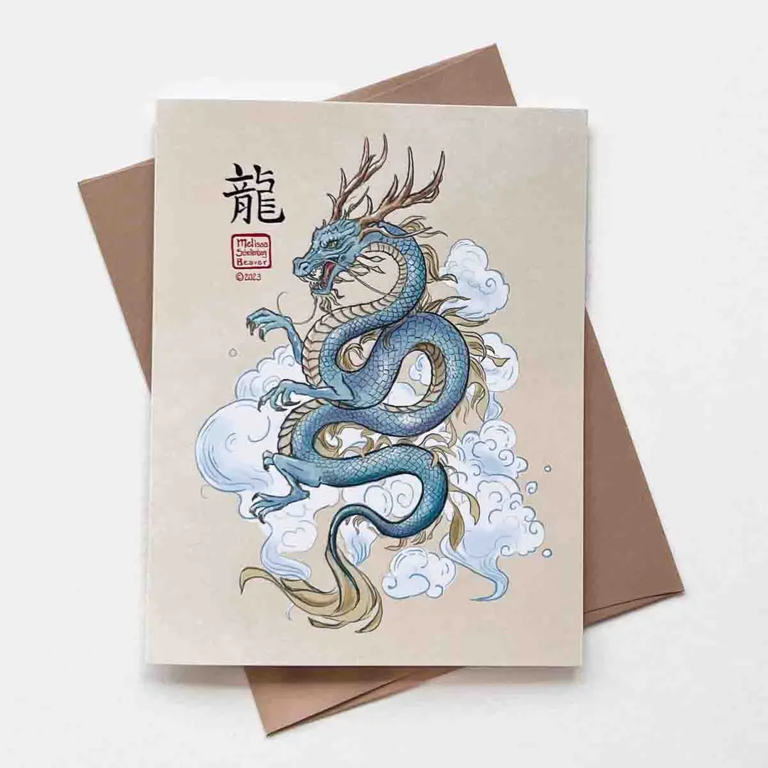 Blue Chinese Dragon Greeting Card